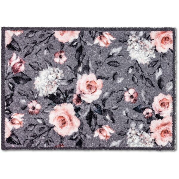 Astra Sauberlaufmatte Pure und Soft 50 cm x 70 cm Blumen Grau-Rosa