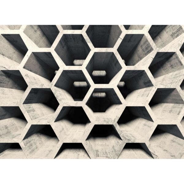 Fototapete Hexagon Muster 3D Effekt  Grau Beige 3