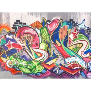 Fototapete Vliestapete Graffiti Bunt Grau Grün Rot Orange Blau 3