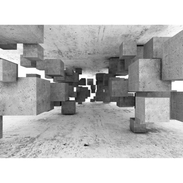 Fototapete Beton Blöcke Tetris 3D Effekt Grau Weiß 3