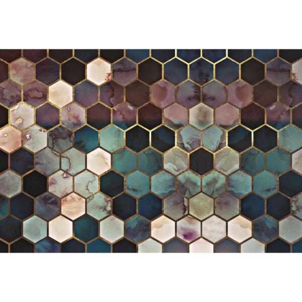 Fototapete Marmor Hexagon Muster Lila Gold Blau 4