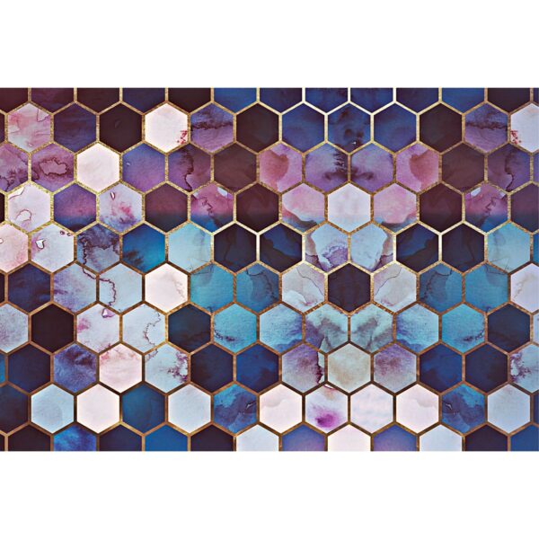 Fototapete Marmor Hexagon Muster Blau Lila Schwarz 4