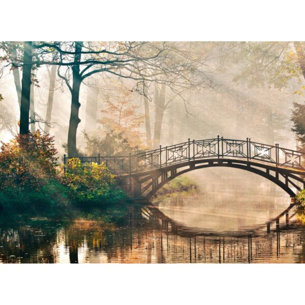 Fototapete Brücke Fluss Wald Grün Braun Weiß 3