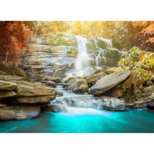 Fototapete Wasserfall Blau Grün Orange  3