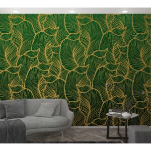 Marburg Vliestapete Floral Blattmuster Grün-Gelb 270 cm x 159 cm FSC®