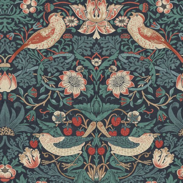 William Morris at Home Vliestapete Strawberry Thief Deep 10 m Dunkel Blau FSC®