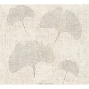 A.S. Création Vliestapete Designbook Ginkgoblatt Beige-Silber FSC®