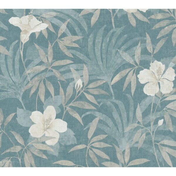 Vliestapete Blumen Dschungel Matt Leicht Strukturiert Beige Blau FSC®