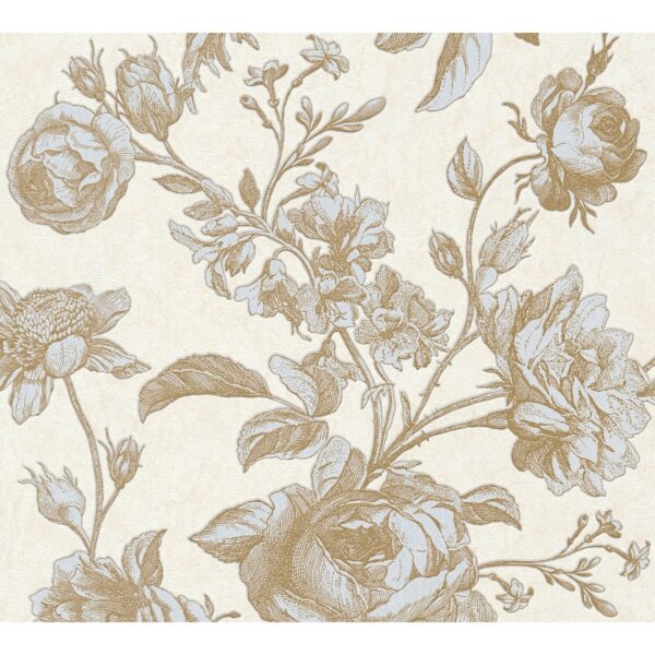 Vliestapete Blumen Floral Glänzend Leicht Strukturiert Gold Hellbeige FSC®