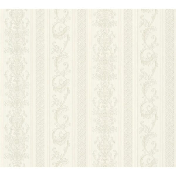 Vliestapete Hermitage Streifen Ornament Glanz Leicht Strukt. Creme Grau FSC®