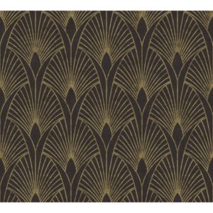 Vliestapete New Walls Art Deco Muster Glanz Leicht Strukt. Schwarz Gold FSC®