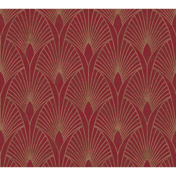 Vliestapete New Walls Art Deco Muster Glänzend Leicht Strukturiert Rot Gold FSC®