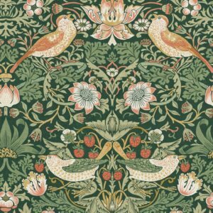 William Morris at Home Vliestapete Strawberry Thief 10 m x 52 cm Grün FSC®