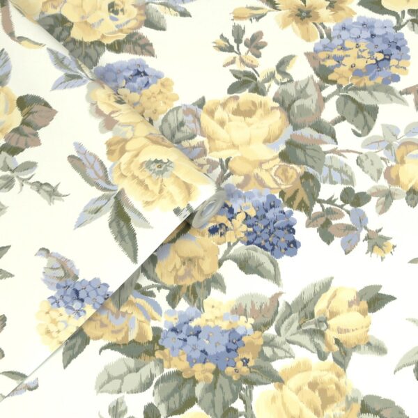 Laura Ashley Vliestapete Pembrey Pale Gold Gelb Blau FSC®