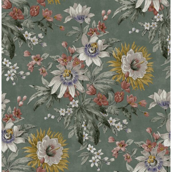 Sublime Vliestapete Elegante Blumen 10 m x 52 cm Grau-Bunt FSC®