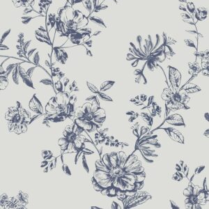 Joules Vliestapete Honey Floral 10 m x 52 cm Weiß-Blau FSC®