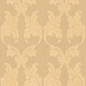 Bricoflor Ornament Vliestapete in Apricot Beige Edle Vlies Textiltapete mit Blätter Muster für Wohn und Esszimmer Elegante Textil Vliestapete Orange