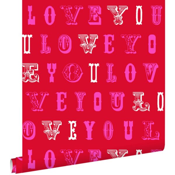 ESTAhome Tapete Love You - Sprüche Rot und Rosa 53 cm x 10