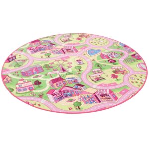 Snapstyle Kinder Spiel Teppich Girls Village Rosa 100cm Rund