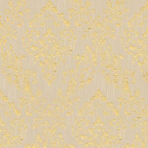 Bricoflor Barock Textiltapete Beige Gold Ornament Vliestapete mit Textil Muster mit Glitzer Metallic Effekt Elegante Vlies Tapete für Wohnzimmer