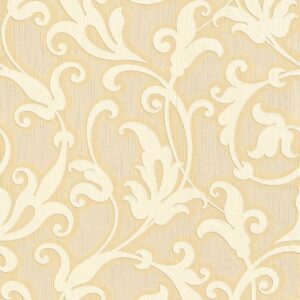 Bricoflor Creme Gold Vlies Textiltapete Ranken Vliestapete Elegant für Esszimmer und Wohnzimmer Textil Tapete mit Ornament Edel