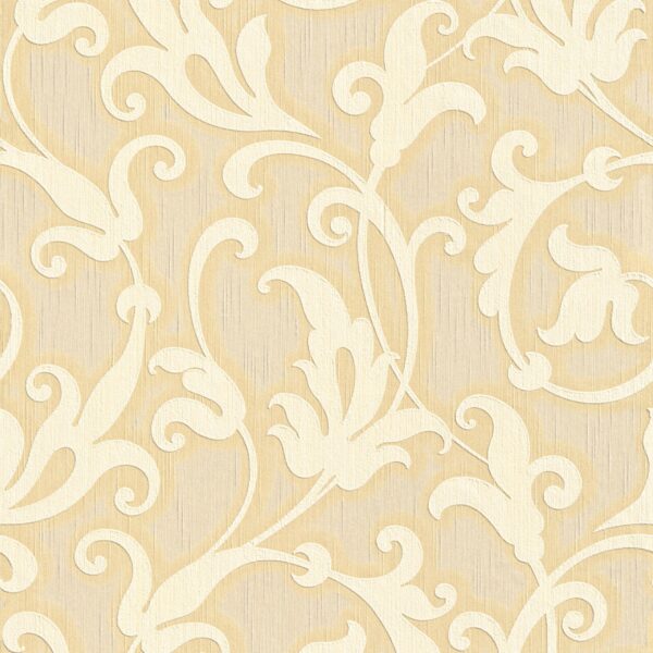 Bricoflor Creme Gold Vlies Textiltapete Ranken Vliestapete Elegant für Esszimmer und Wohnzimmer Textil Tapete mit Ornament Edel