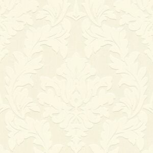 Bricoflor Samt Tapete in Creme Weiß Barock Vliestapete mit Flock Muster Ideal für Schlafzimmer und Wohnzimmer Elegante Ornament Wandtapete mit Vinyl