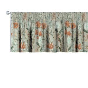 Dekoria Kurzgardine mit Kräuselband aus Stoffkollektion Flowers in Grau-Orange-Grün in 130 x 40 cm