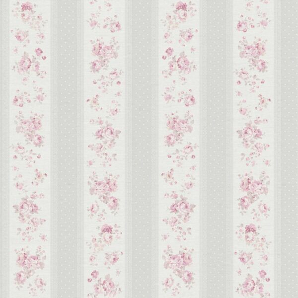 Bricoflor Tapete im Shabby Chic Vintage Landhausstil Romantische Vliestapete mit Rosen und Streifen Wandtapete in Grau Rosa