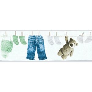 Bricoflor Baby Tapetenbordüre inWeiß Blau Vlies Kindertapete als Bordüre Ideal für Babyzimmer Von Jungen und Mädchen Teddybär Vliestapete als Borte