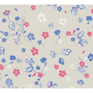 Bricoflor Moderne Blumentapete in Grau Blau Pink Florale Tapete mit Blümchen für Mädchenzimmer und Küche Vliestapete Floral