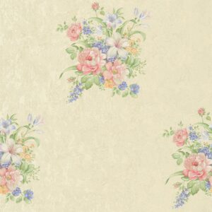 Bricoflor Romantische Blumentapete in Creme Pastell Beige Vliestapete mit Blumen in Blau Rosa Grün Landhaus Tapete Floral Ideal für Schlafzimmer