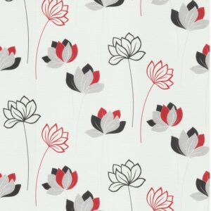 Bricoflor Vlies Blumentapete Weiß Rot Schwarz Moderne Tapete mit Magnolie Ideal für Küche und Flur Florale Vliestapete mit Lotus Muster