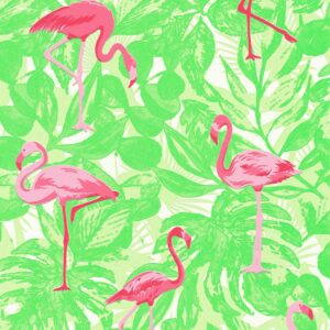 Bricoflor Tropical Tapete in Grün Pink Neon Vliestapete mit Flamingo in Hellgrün Rosa ausgefallene Vogel Wandtapete mit Vinyl für Teenager