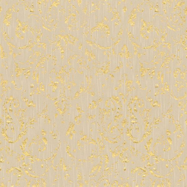 Bricoflor Ornament Tapete Beige Gold Glitzer Vliestapete mit Textil Barock Muster für Wohn und Esszimmer Vlies Textiltapete Edel mit Metallic Effekt