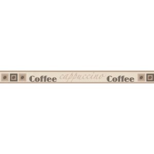 Bricoflor Schmale Tapetenborte für Küche Selbstklebende Tapeten Bordüre mit Kaffee Design in Beige Braun Cafe Wandbordüre mit Schriftzug aus Vinyl