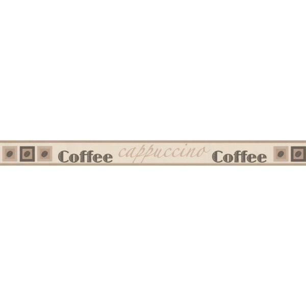 Bricoflor Schmale Tapetenborte für Küche Selbstklebende Tapeten Bordüre mit Kaffee Design in Beige Braun Cafe Wandbordüre mit Schriftzug aus Vinyl