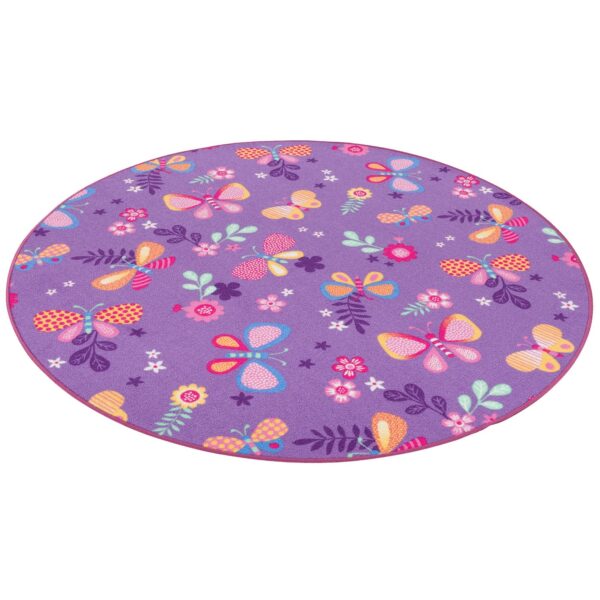 Snapstyle Kinder Spiel Teppich Schmetterling Lila 100cm Rund