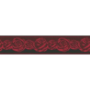 Bricoflor Tapeten Bordüre mit Rosen für Schlafzimmer Romantische Tapetenbordüre mit Rosenmuster aus Papier Florale Tapetenborte in Rot und Schwarz