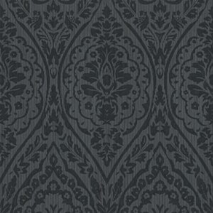 Bricoflor Schwarze Textiltapete Elegant Ornament Tapete Floral Ideal für Schlafzimmer und Esszimmer Dunkle Textil Vliestapete mit Barock Muster