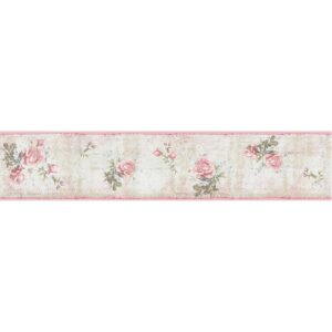 Bricoflor Shabby Chic Tapeten Bordüre mit Rosenmuster Florale Tapetenbordüre Ideal für Schlafzimmer und Küche im Landhausstil Papierbordüre in Rosa