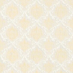 Bricoflor Ornament Vliestapete in Creme Rose Helle Vlies Textiltapete Elegant für Schlafzimmer und Esszimmer Barock Vliestapete mit Textil Ornamenten