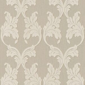 Bricoflor Gründerzeit Tapete Grau Beige Elegante Vlies Textiltapete mit Blatt Design für Ess und Wohnzimmer Blätter Vliestapete mit Textil Muster