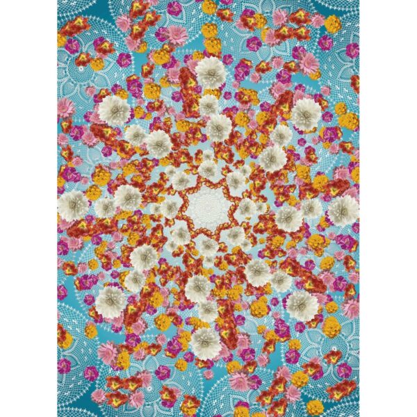 Sanders & Sanders Fototapete Kaleidoskopblumen Blau Rosa und Gelb 184 x 254 cm 612301